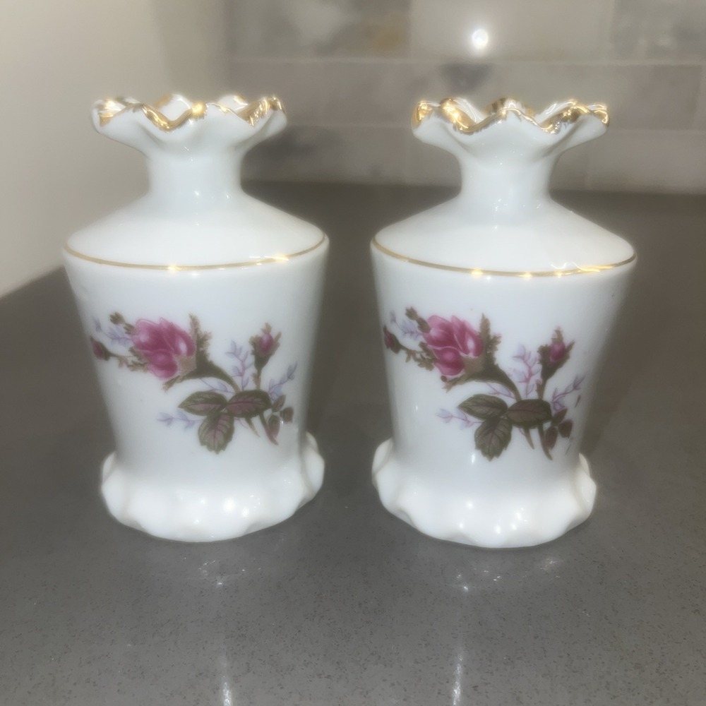 2-Vintage Porcelain Bud Vase with Gold Accents in Victorian Style